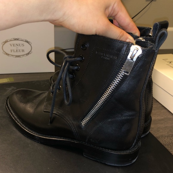 🥇✨ Saint Laurent Black Ranger Combat Boots 38.5 - Picture 2 of 7